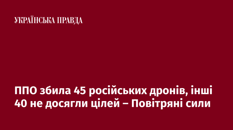 ППО знищила 45 російських безпілотників, а ще 40 не змогли досягти своїх цілей, повідомляють Повітряні сили.