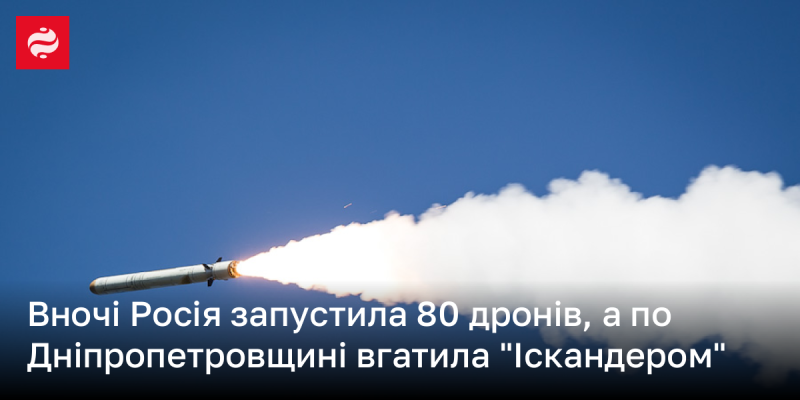 Вночі Росія застосувала 80 безпілотників, а також завдала удару по Дніпропетровській області за допомогою системи 