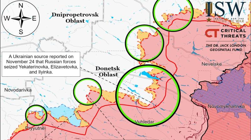 Росія активізувала свої зусилля в просуванні та продовжує прагнення захопити всю територію Донеччини, зазначає ISW.